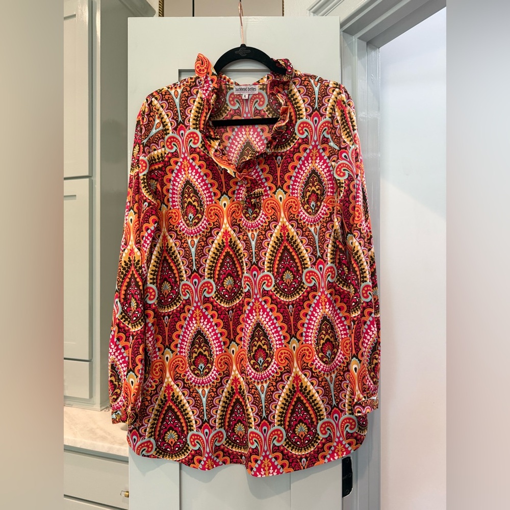 Women's Paisley Button-Front Blouse, Red Orange Pink - Unknown Brand